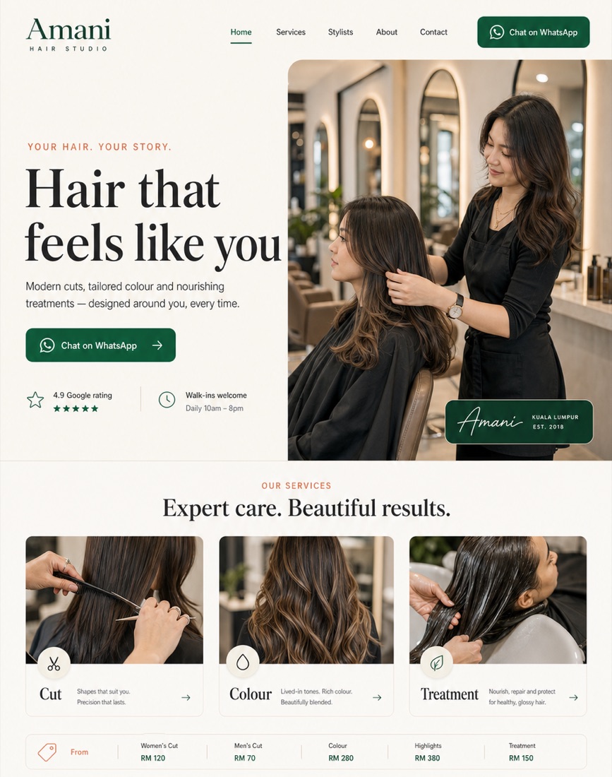 Sample hair salon website design
