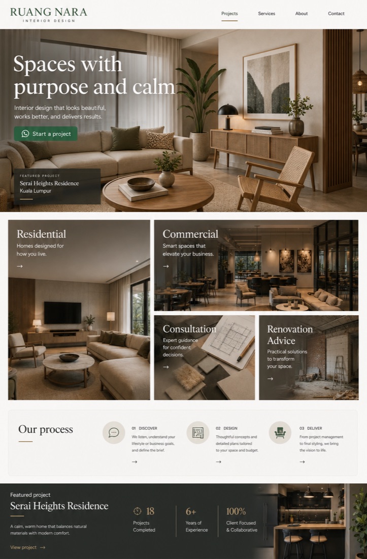 Sample interior studio website design
